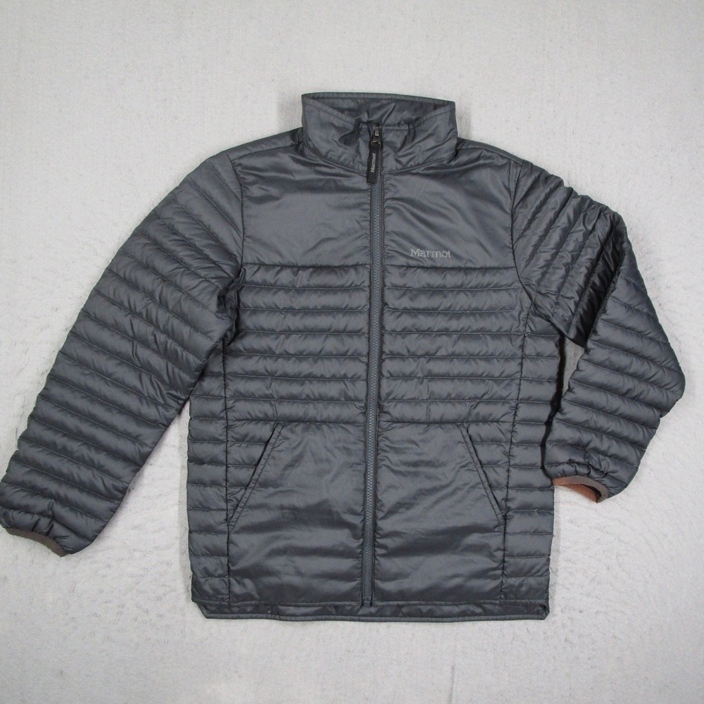 Marmot 700 Fill Down Puffer Jacket Gray Kids Large Full Zip Lightweight